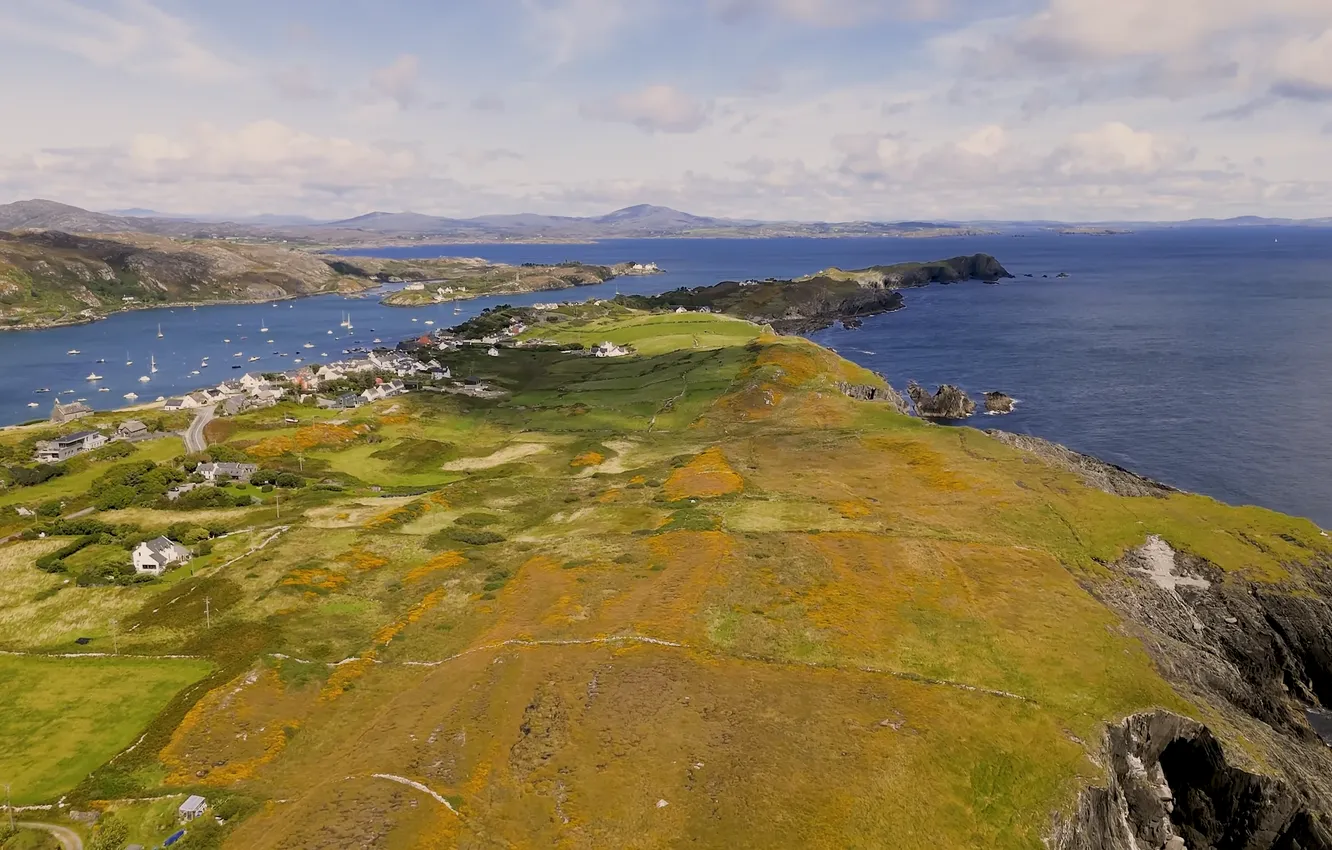 Photo wallpaper sky, sea, nature, village, prairie, 4k