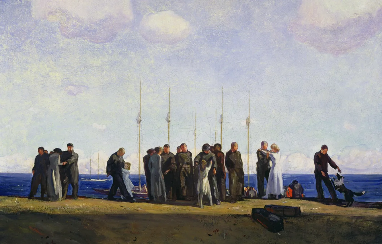 Photo wallpaper landscape, people, picture, goodbye, mast, Rockwell Kent, Rockwell Kent, To The Sea