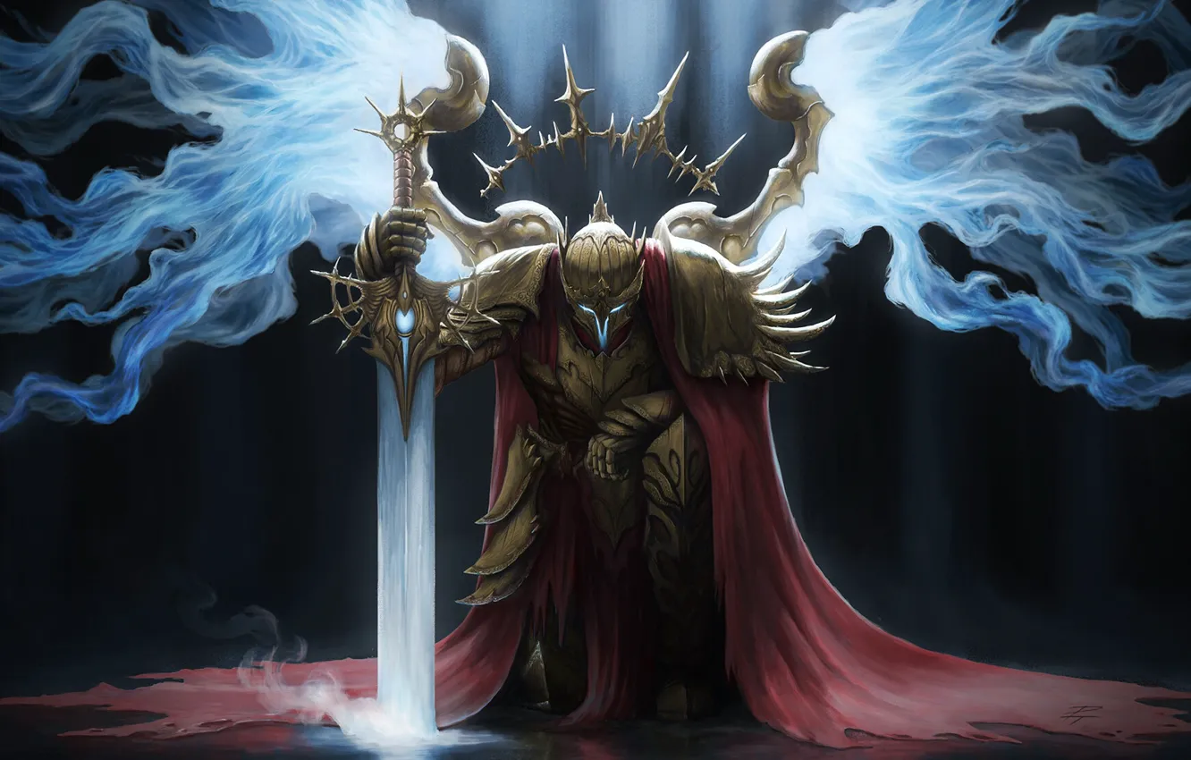 Photo wallpaper fiction, wings, angel, sword, armor, art, sword, armor