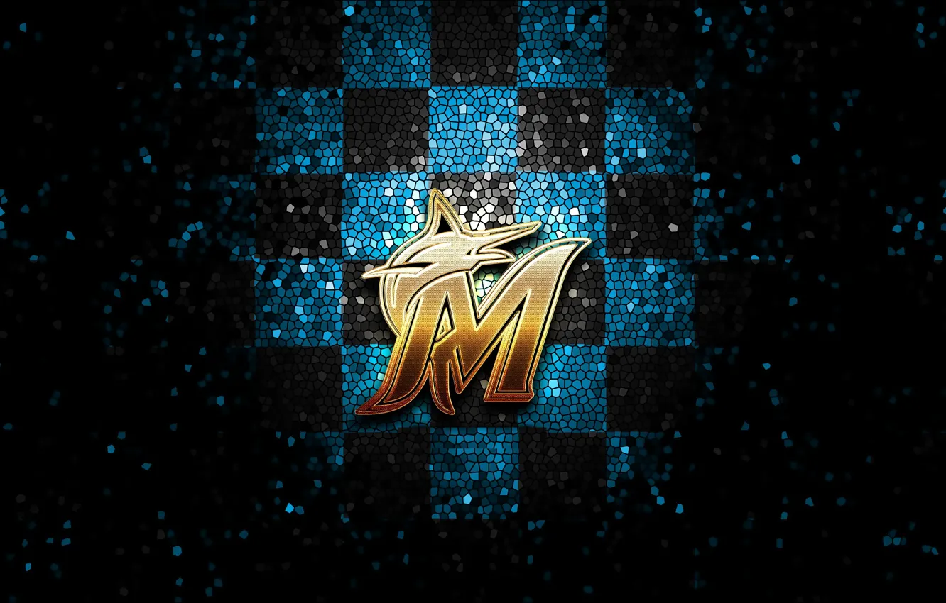 Photo wallpaper wallpaper, logo, Sport, baseball, glitter, checkered, MLB, Miami Marlins