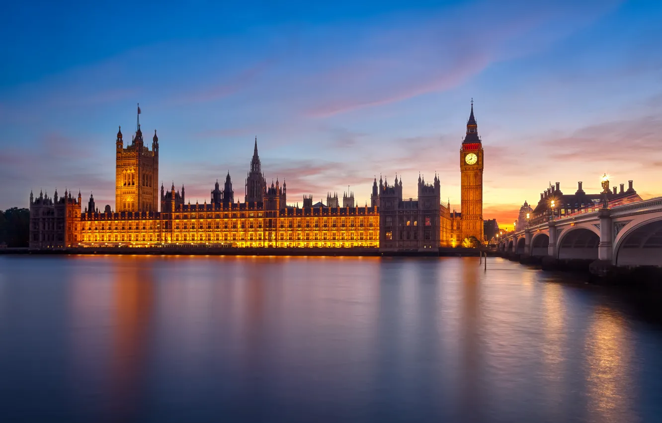 Photo wallpaper bridge, the city, river, England, London, morning, UK, Thames