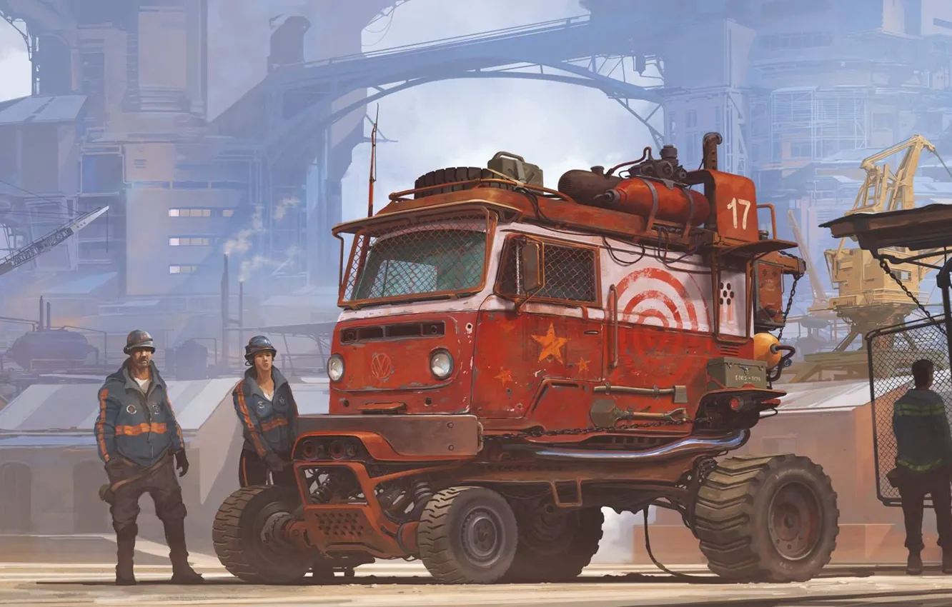 Photo wallpaper machine, auto, fiction, people, art, working, auto, art