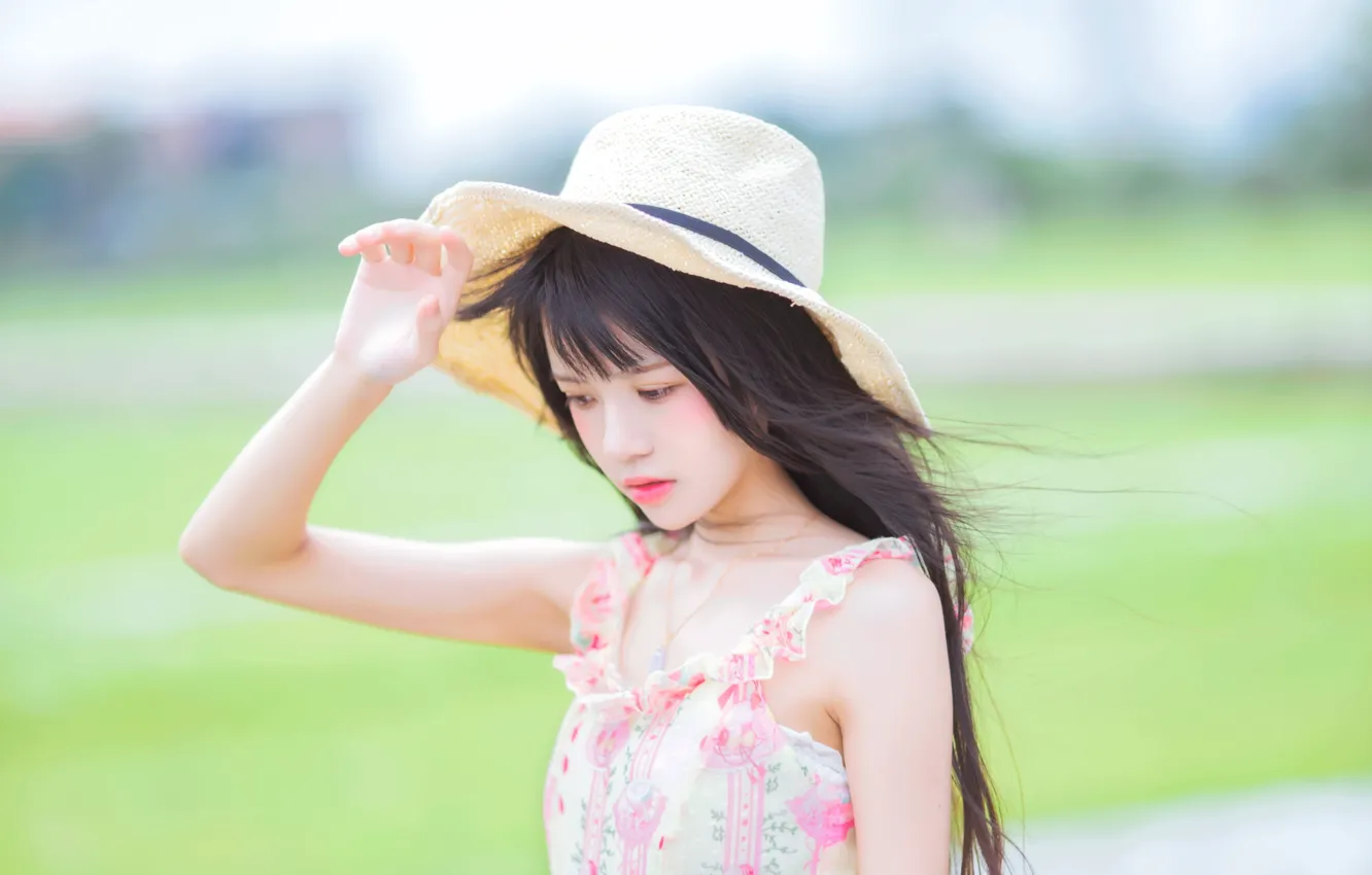 Photo wallpaper hat, woman, beautiful, model, pretty, asian, cute, outdoor