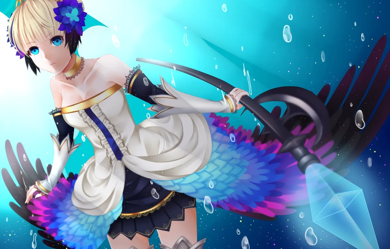 Photo wallpaper girl, art, crystals, staff, under water, odin sphere, gwendolyn, Seishiki