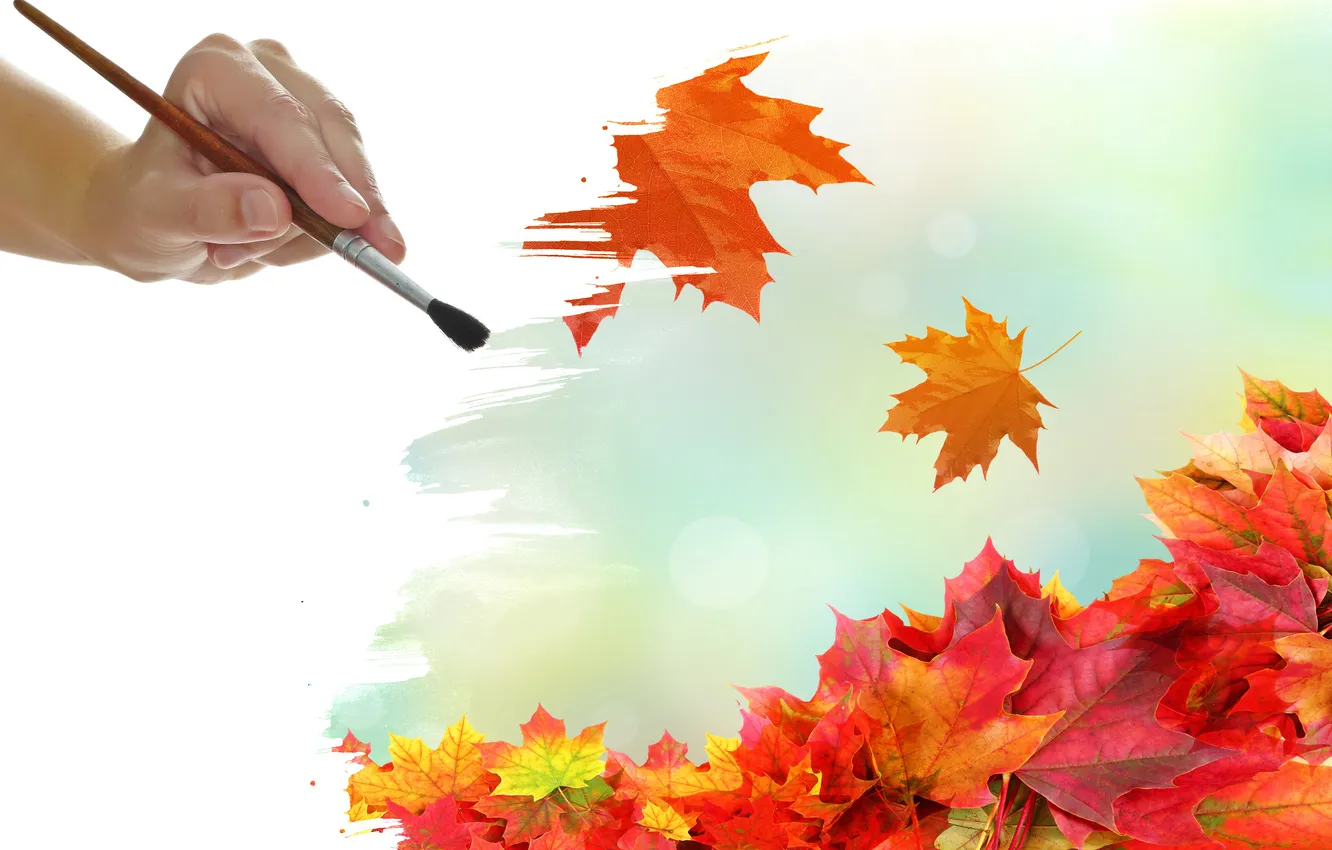Photo wallpaper autumn, leaves, the wind, hands, brush