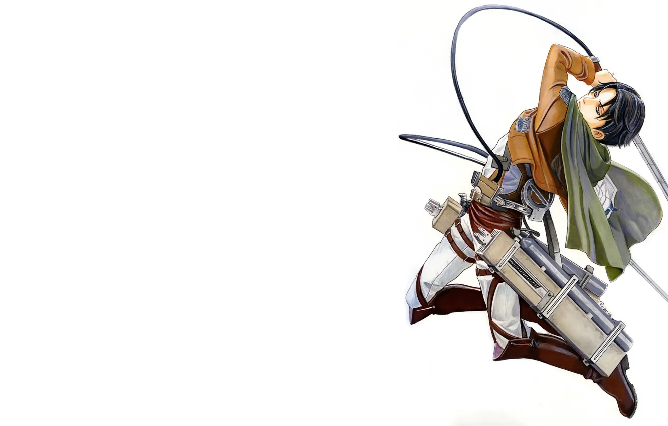 Photo wallpaper weapons, jump, figure, blade, art, cables, Attack Of The Titans, Shingeki No Kyojin
