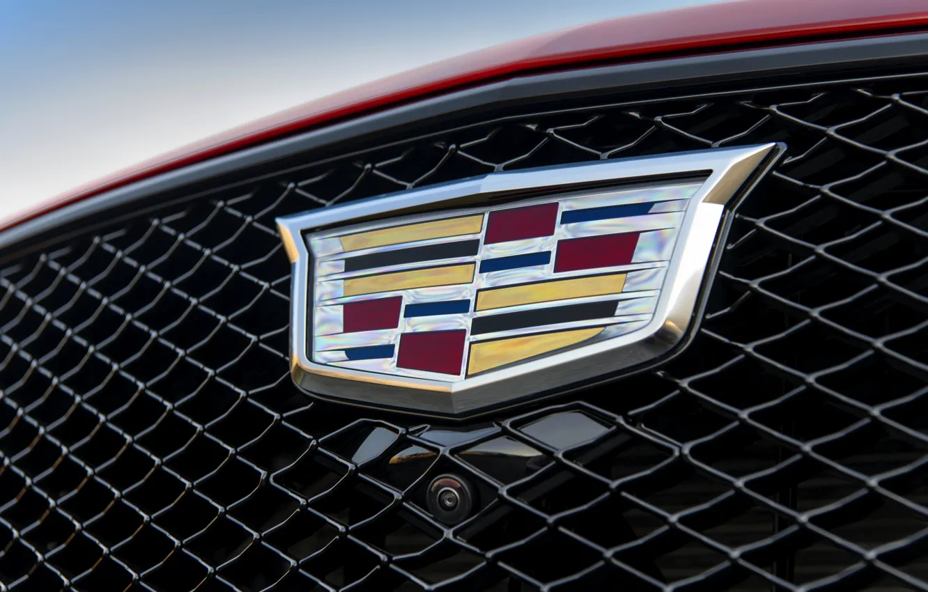Photo wallpaper red, Cadillac, emblem, grille, sedan, four-door, 2020, CT5-V