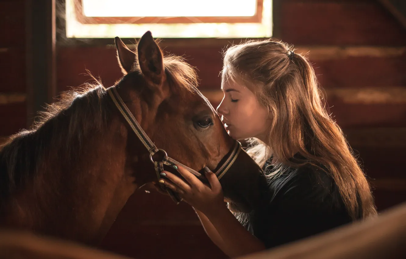 Photo wallpaper mood, horse, girl