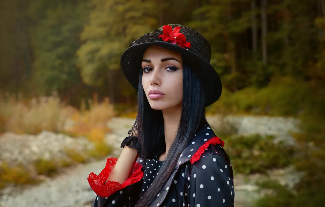 Wallpaper Look, Girl, Portrait, Hat, Brunette, Katerina For Mobile And ...