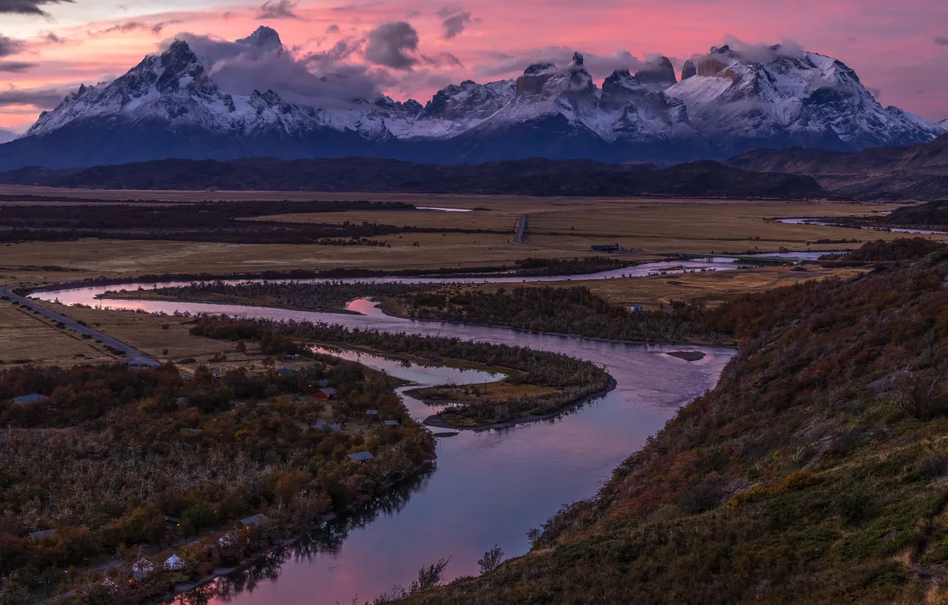 Photo wallpaper mountains, tops, pond, Andes, Patagonia