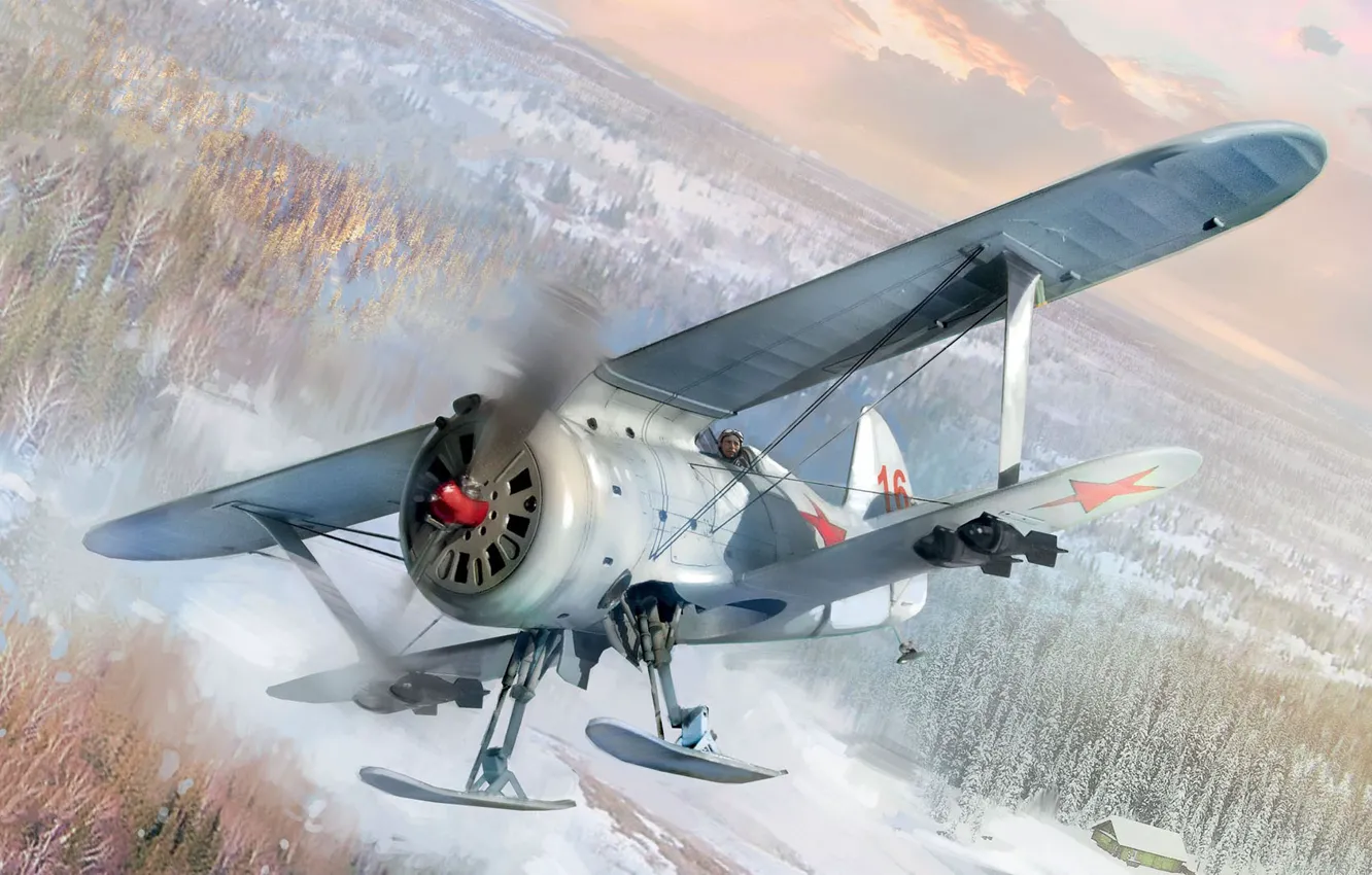 Photo wallpaper Seagull, -153, THE SOVIET AIR FORCE, OKB Polikarpov, Soviet piston fighter, winter version