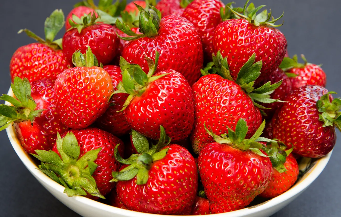 Photo wallpaper berries, background, food, strawberry, plate, Cup, bowl, a lot