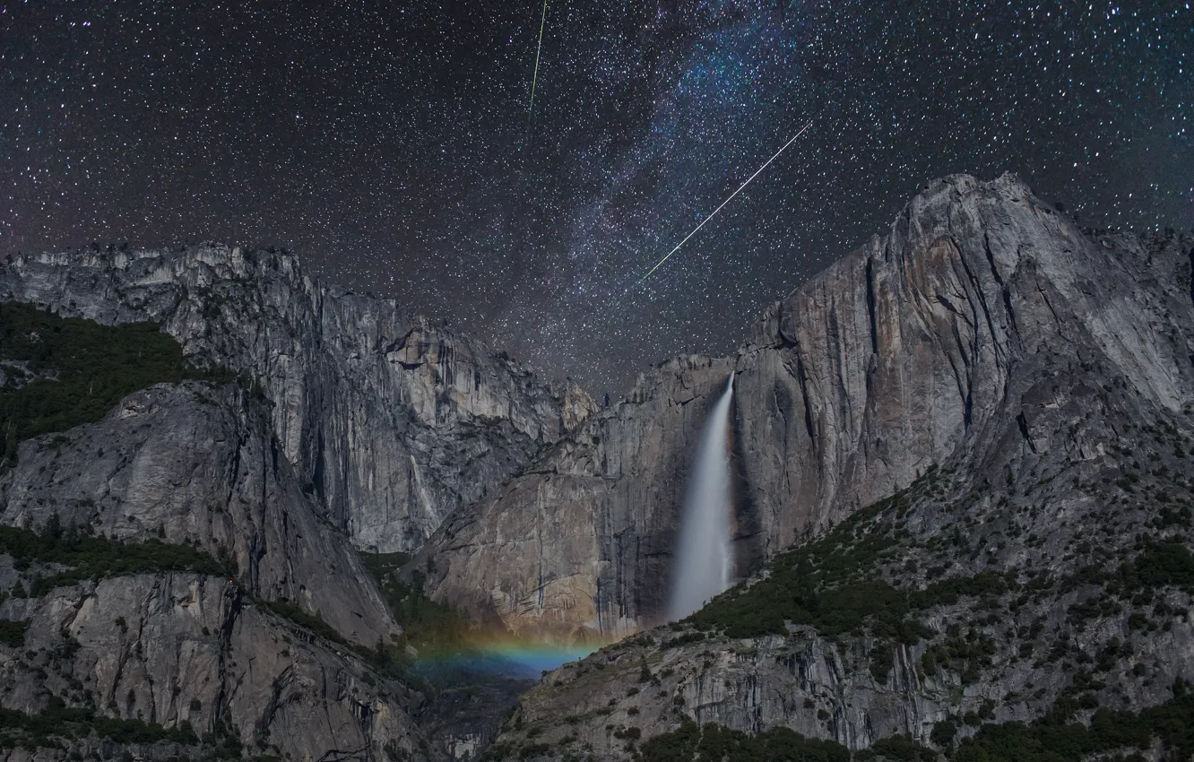 Photo wallpaper stars, waterfall, CA, USA, Yosemite, national Park, Sierra Nevada