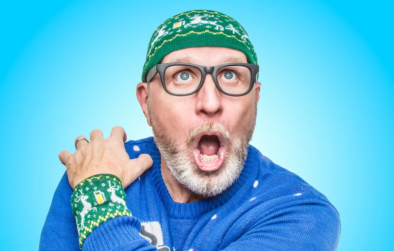 Photo wallpaper surprise, glasses, male, beard, cap