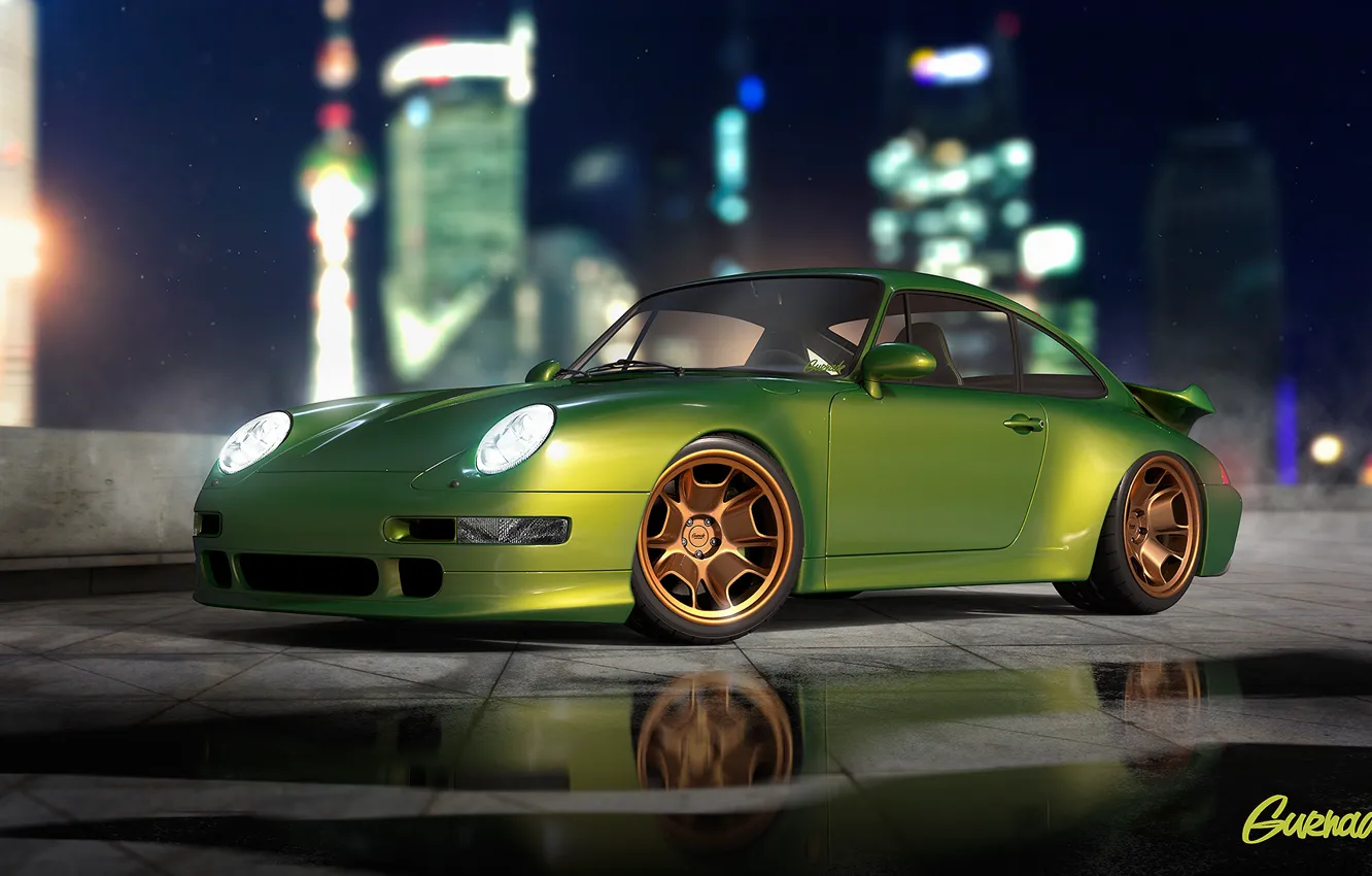 Photo wallpaper Porsche, Green, Turbo, Modern, 993, by Gurnade