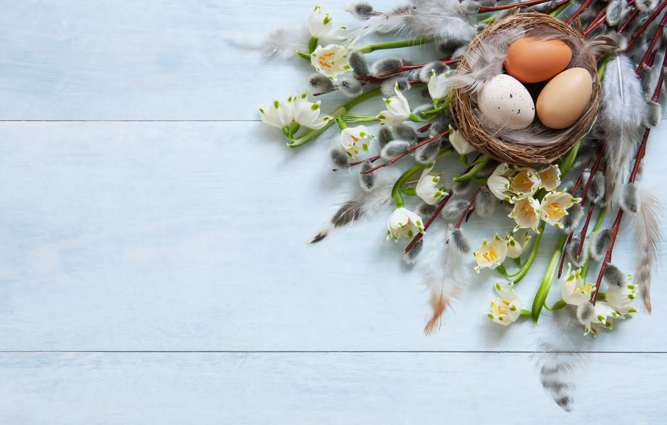 Photo wallpaper holiday, eggs, Easter, lilies of the valley, Verba