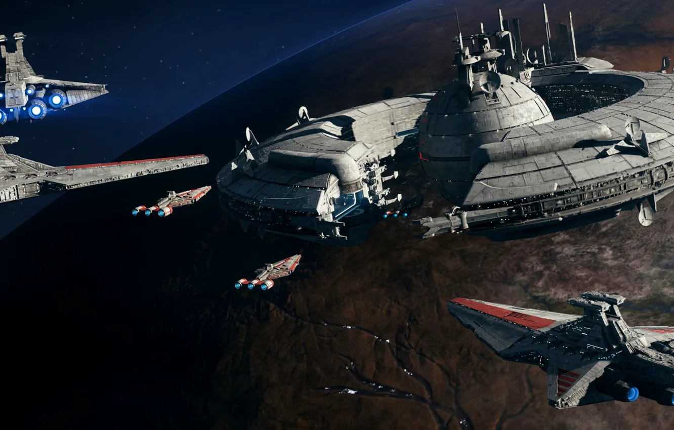 Photo wallpaper space, planet, starship, shooter, EA DICE, Star Wars Battlefront 2