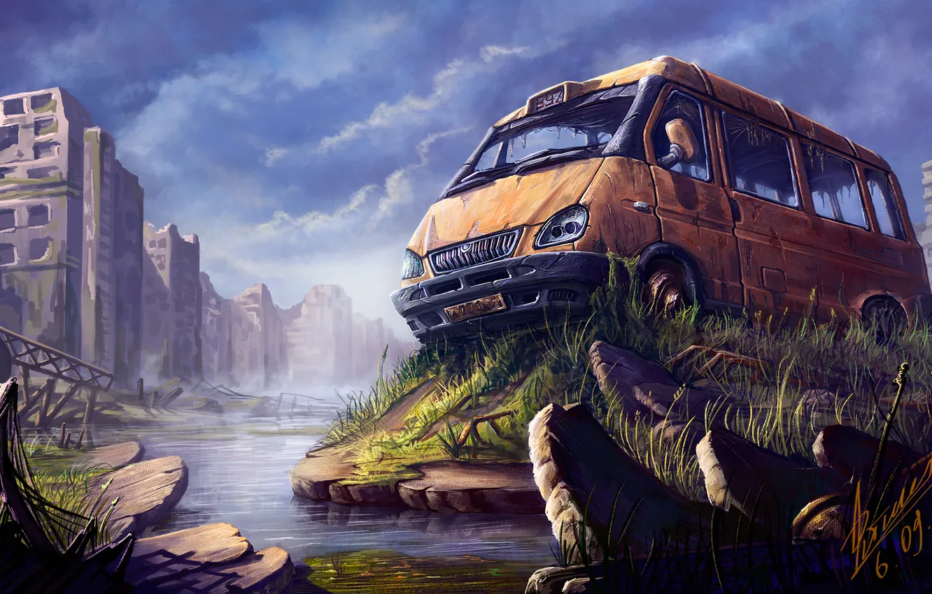 Photo wallpaper machine, the city, future, home, art, the ruins