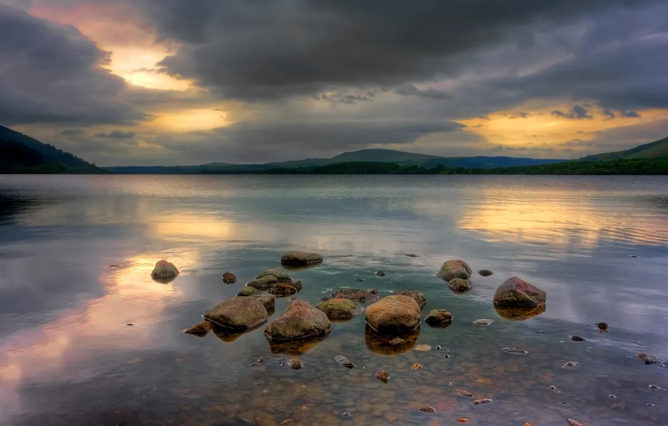Photo wallpaper sea, the sky, lake, reflection, stones, Vodacom