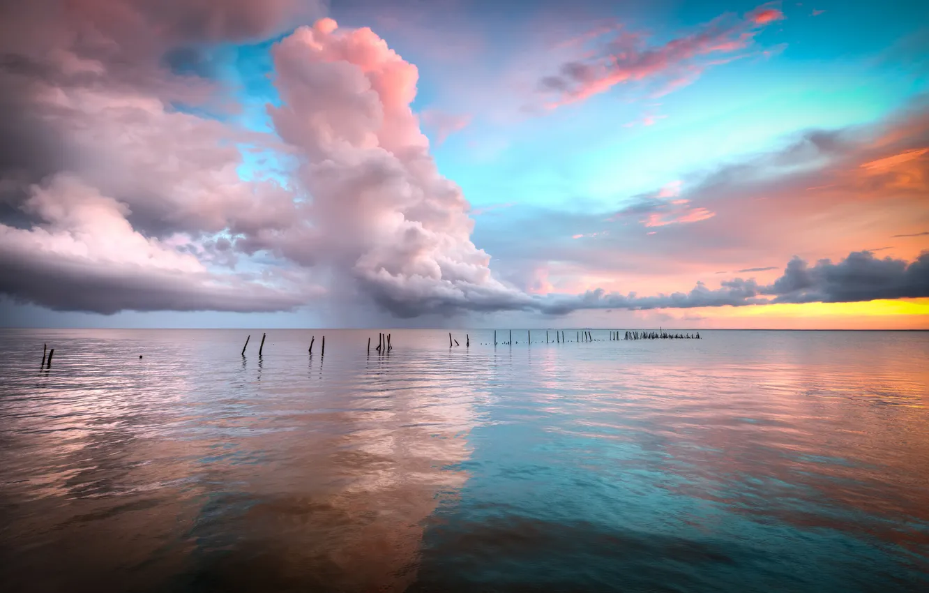 Photo wallpaper the sky, water, clouds, the ocean, horizon