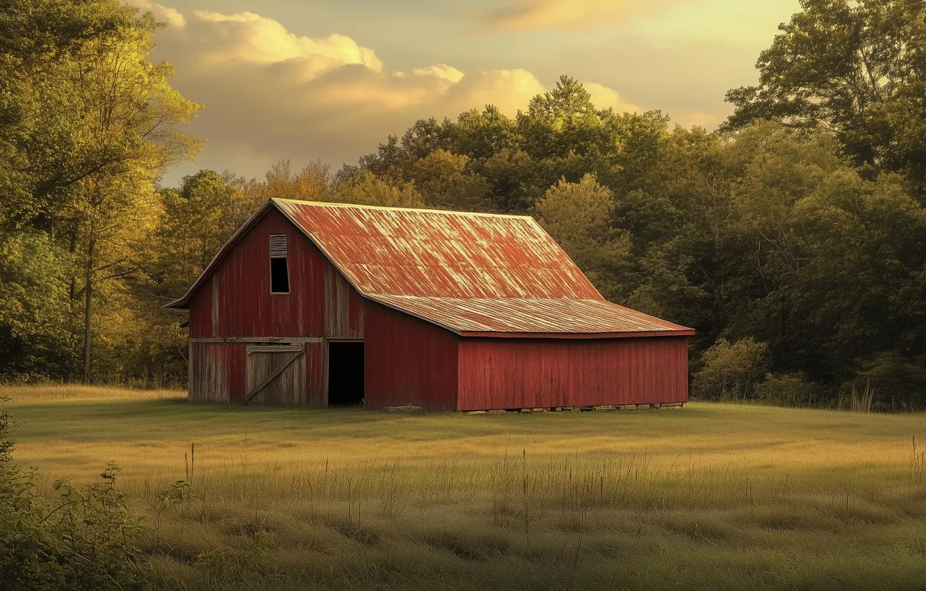 Photo wallpaper house, rustic, beautiful, country, Escape, red barn