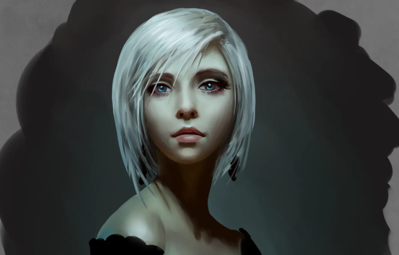 Photo wallpaper eyes, look, girl, blue eyes, white hair