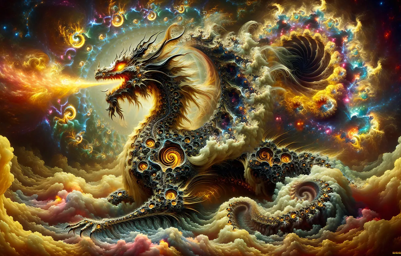 Photo wallpaper colorful, Galaxy, fantastic, dragon, fantacy