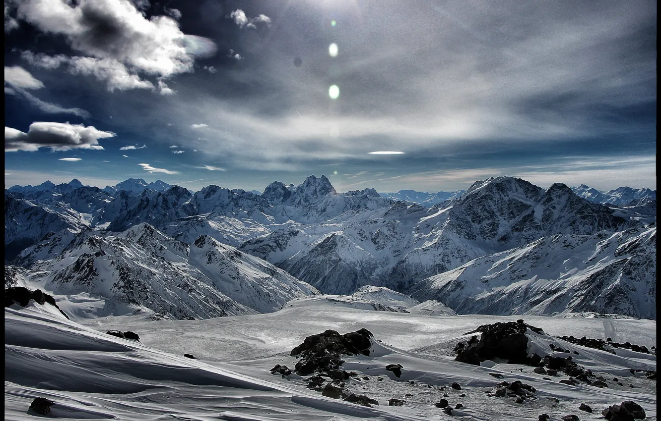 Photo wallpaper the sky, mountains, gorge