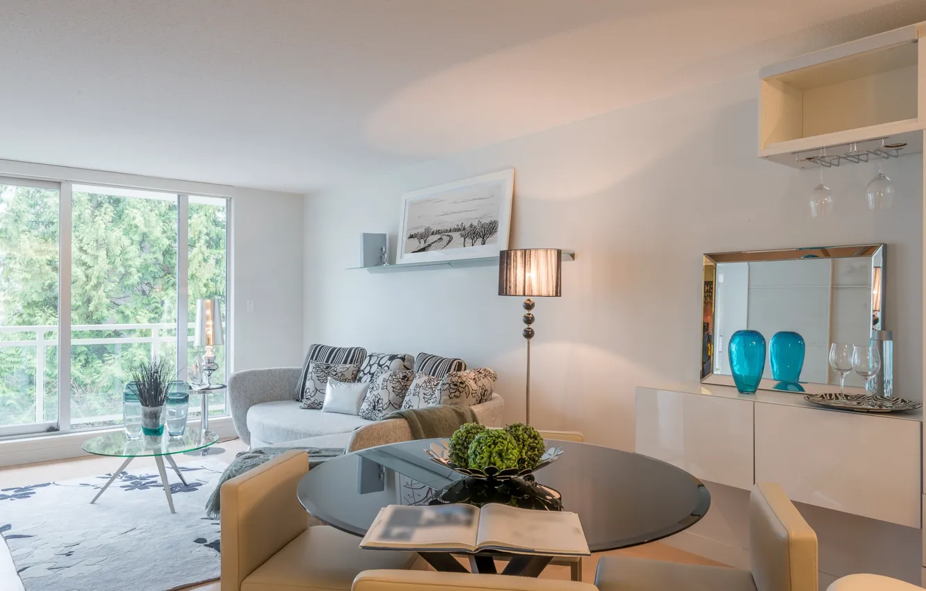 Photo wallpaper table, room, sofa, interior