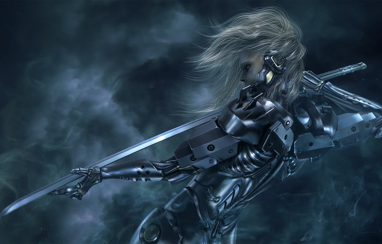 Photo wallpaper girl, sword, katana, cyborg, Metal Gear Solid