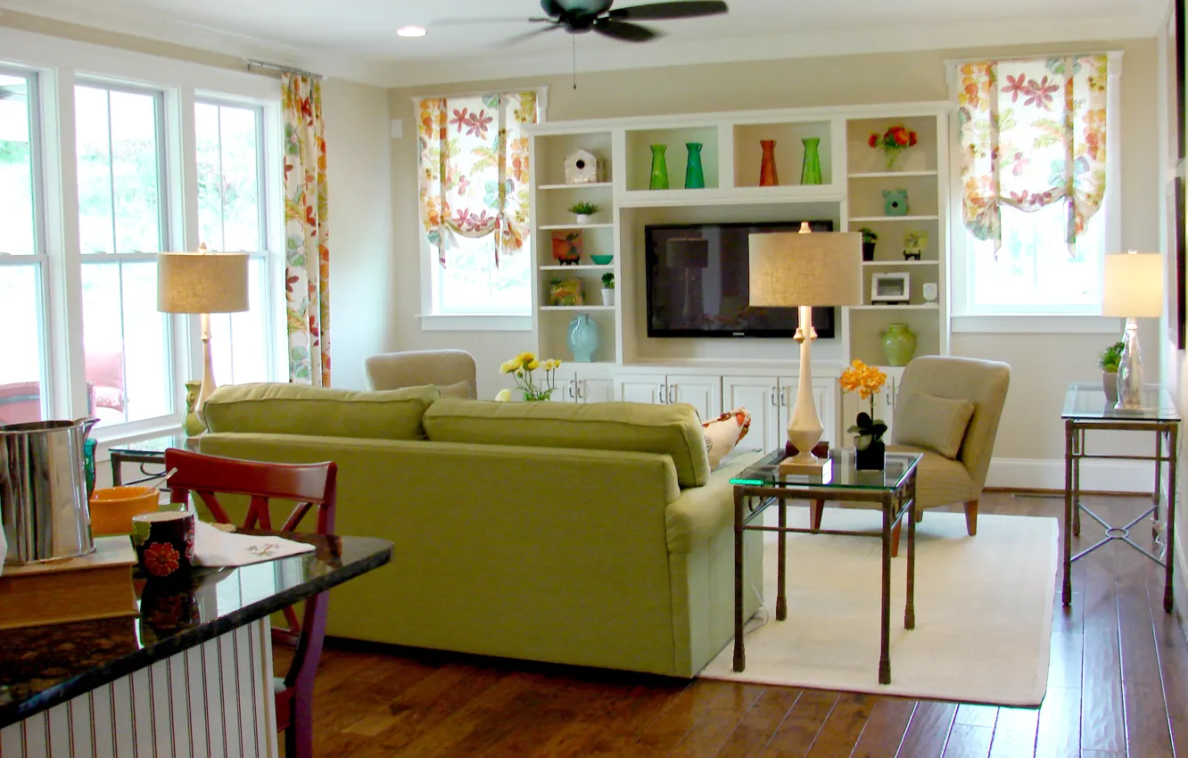 Photo wallpaper room, interior, light, living room, neutral green living room, neutral green