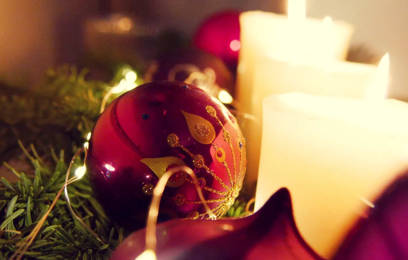 Photo wallpaper macro, holiday, toy, new year, candles