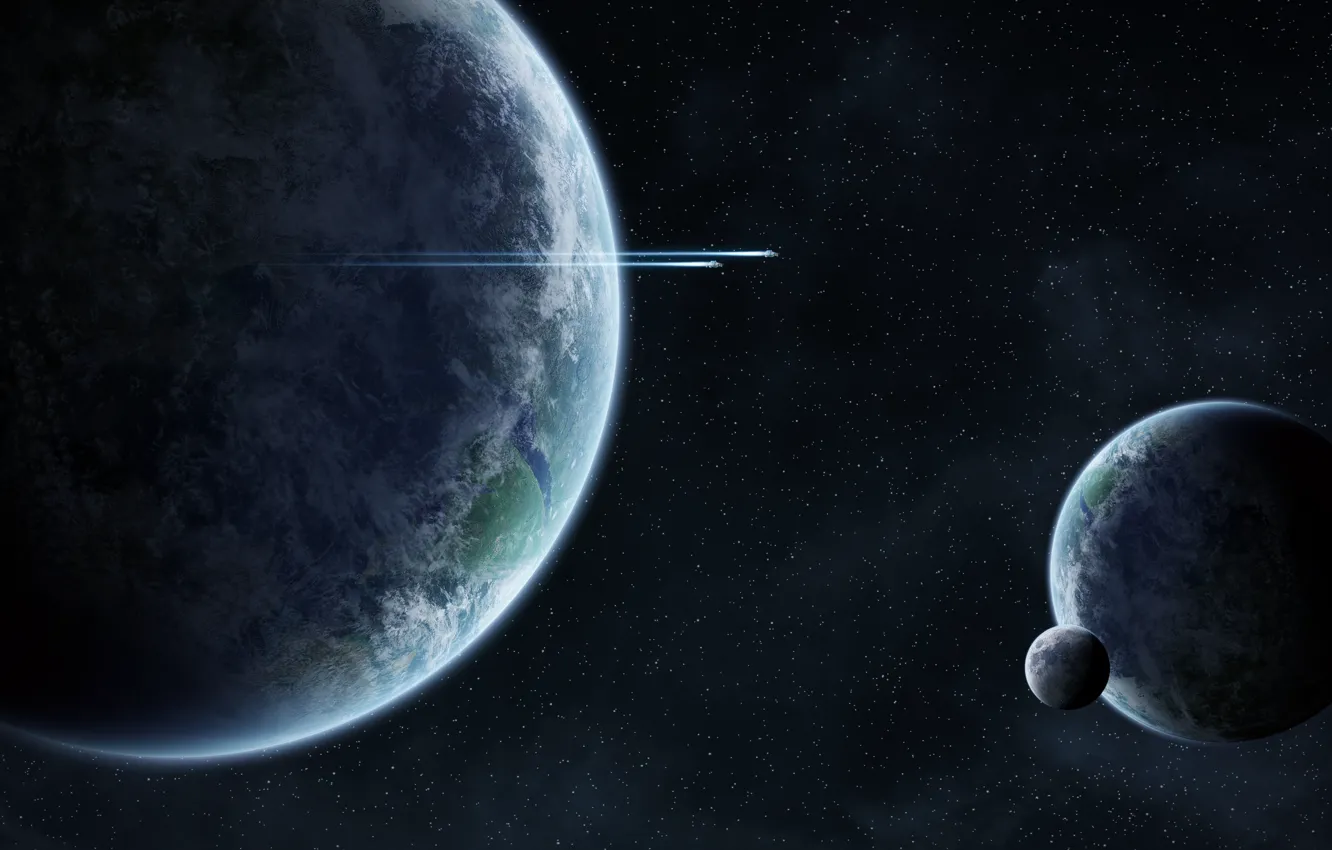 Photo wallpaper space, spaceship, planets, intelligent life