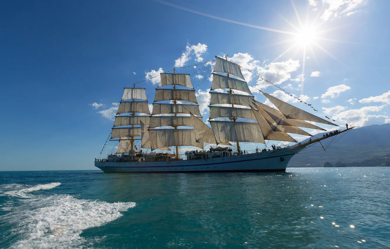 Photo wallpaper sea, sailboat, The black sea, Sergey Titov, training three - masted frigate, Frigate Chersonesos