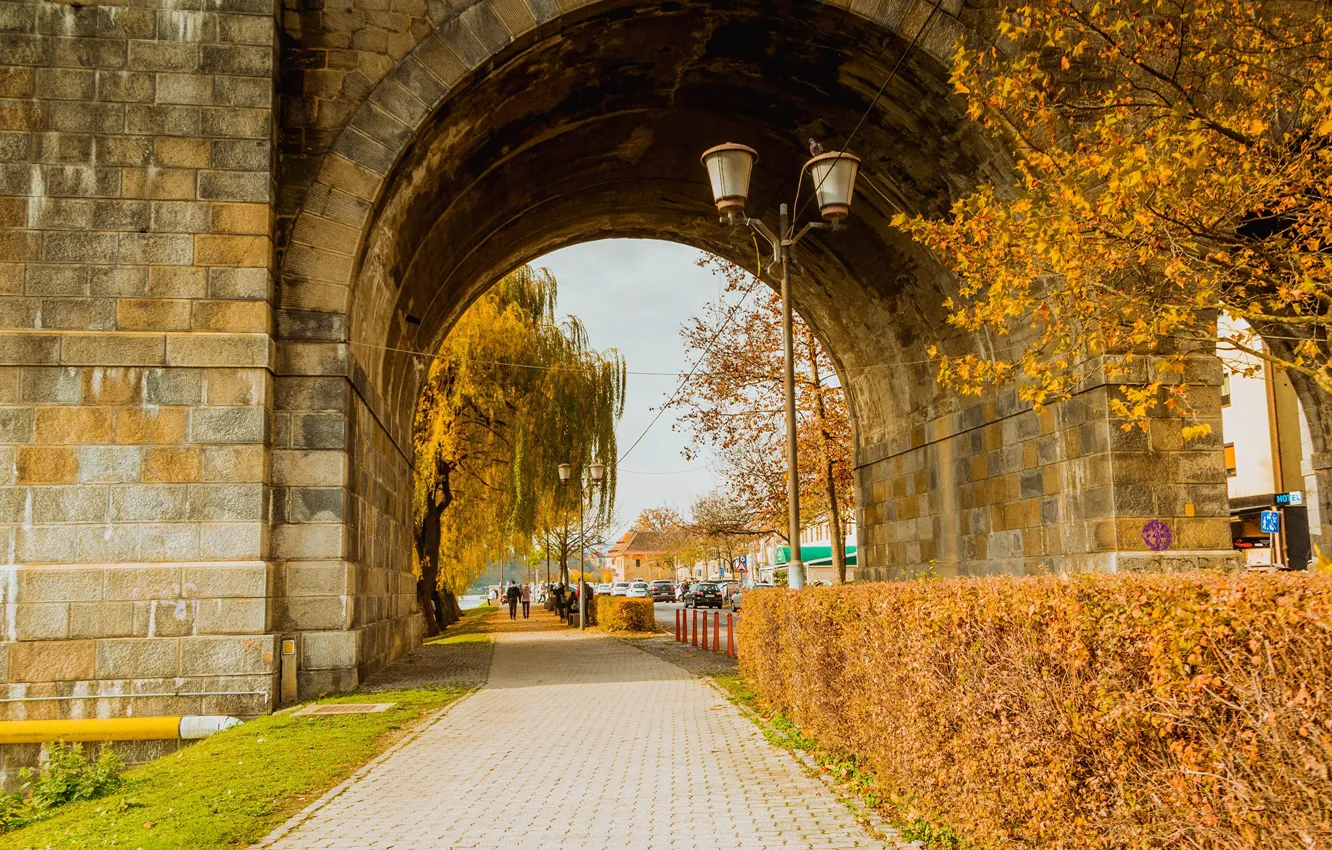 Photo wallpaper road, the city, photo, arch, Slovenia, Maribor