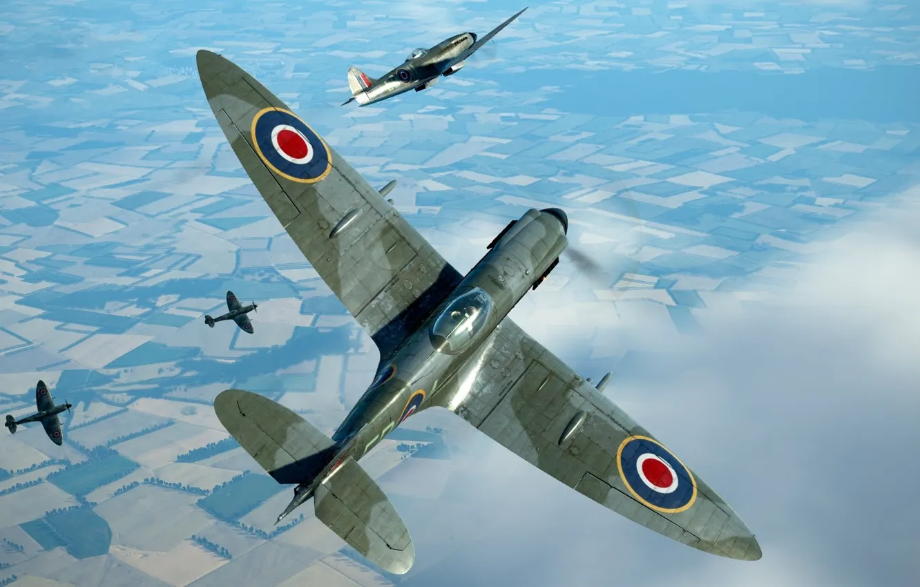 Photo wallpaper Britain, Bubbletop, Frontline fighter, Spitfire Mk.XIVe, Reginald Joseph Mitchell