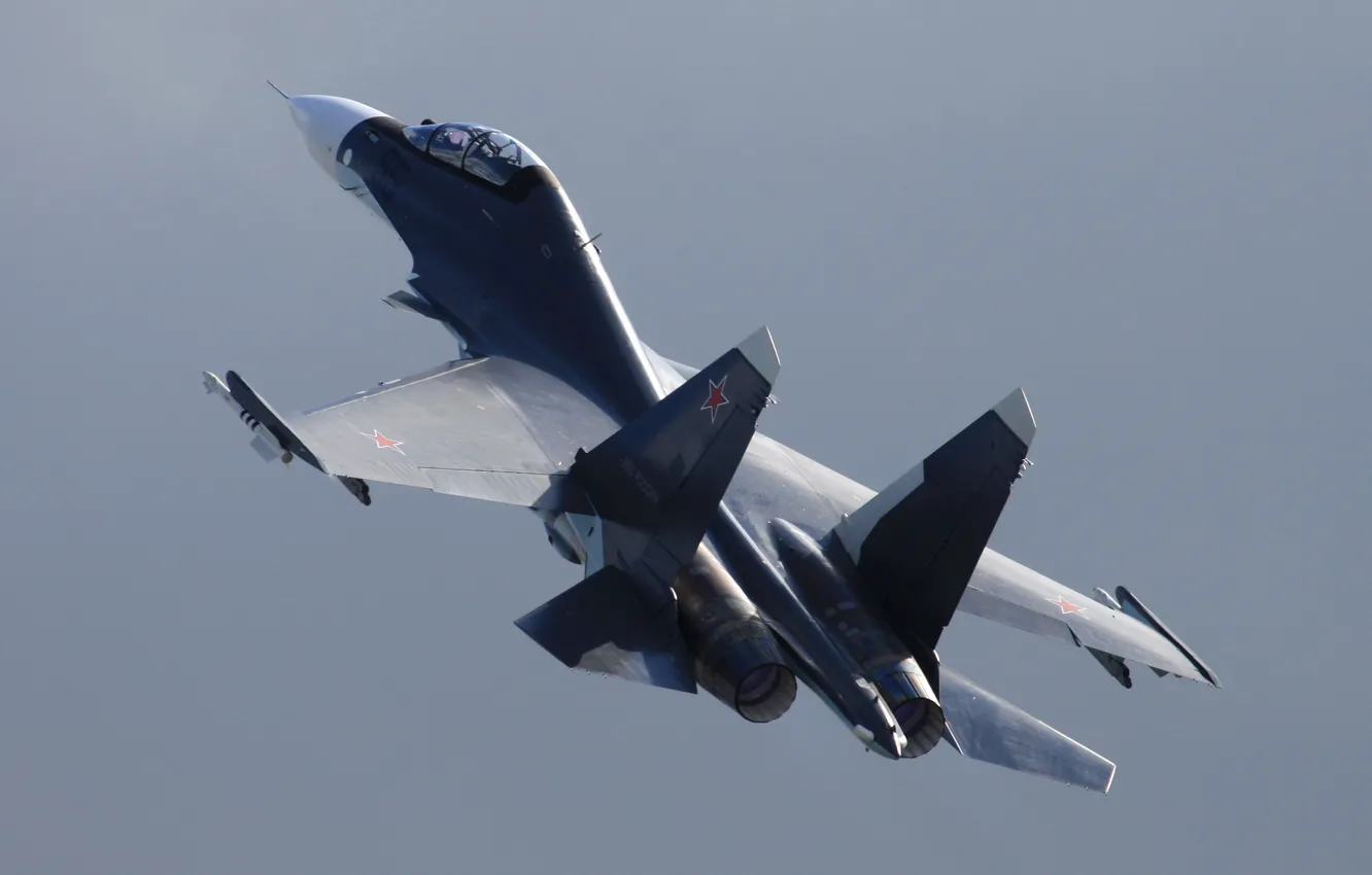 Photo wallpaper the sky, flight, fighter, Russian, multipurpose, Su-30, double