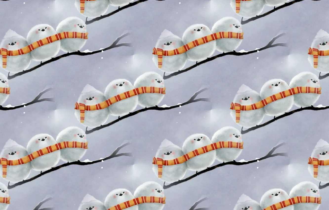 Photo wallpaper winter, snow, branches, art, bird