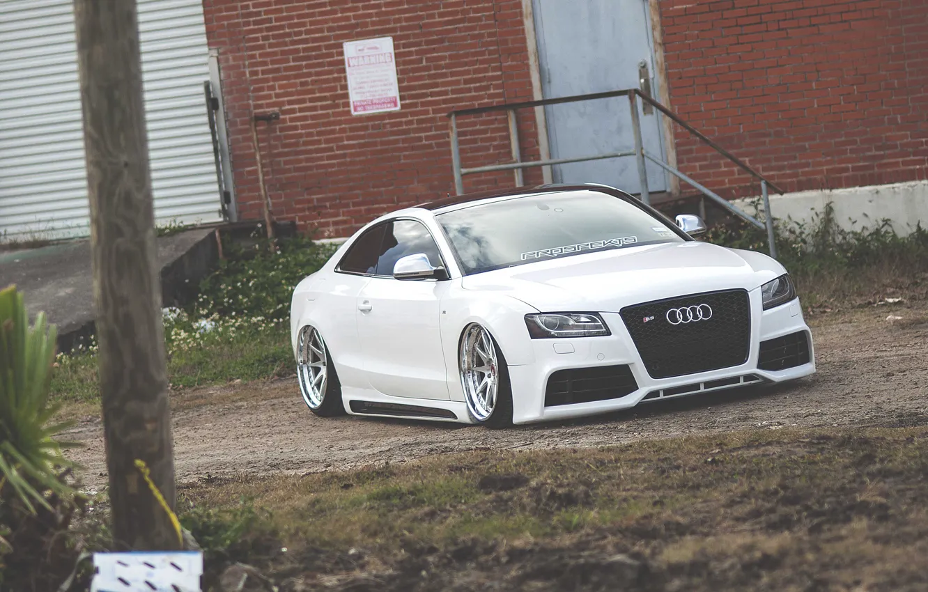 Photo wallpaper Audi, Audi, white, low, stance