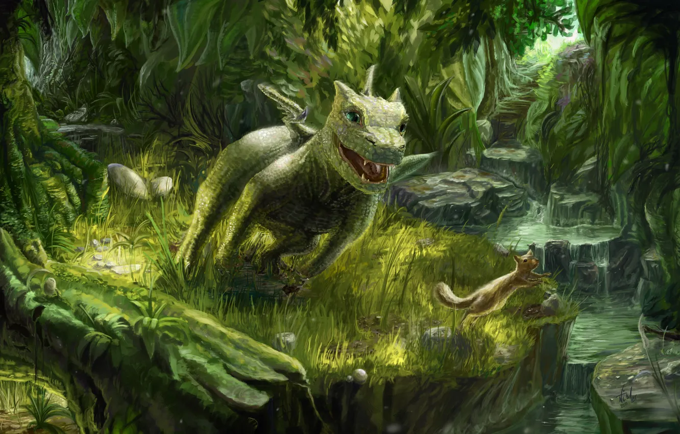 Photo wallpaper forest, trees, dragon, protein, art, dragon, fun