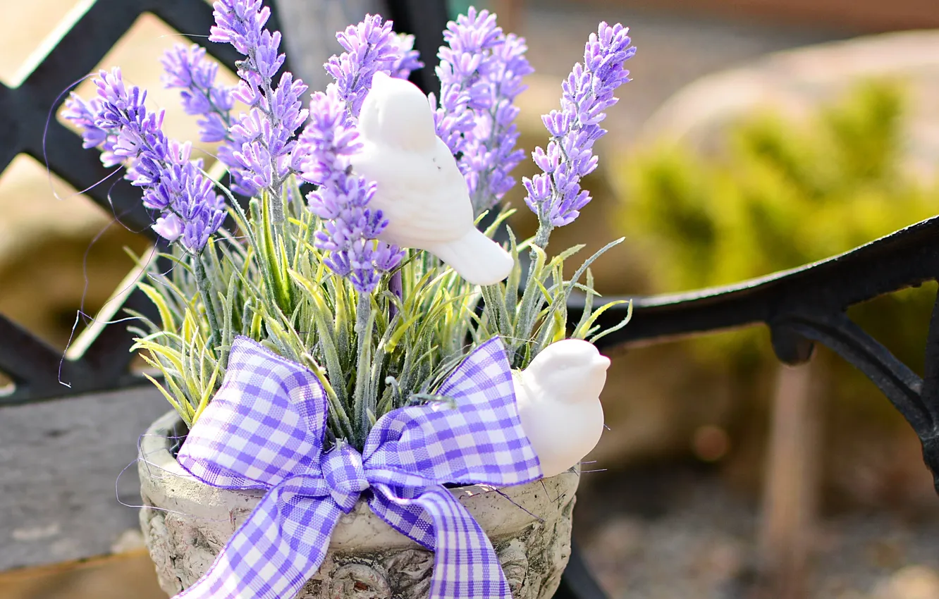 Photo wallpaper bow, lavender, pot