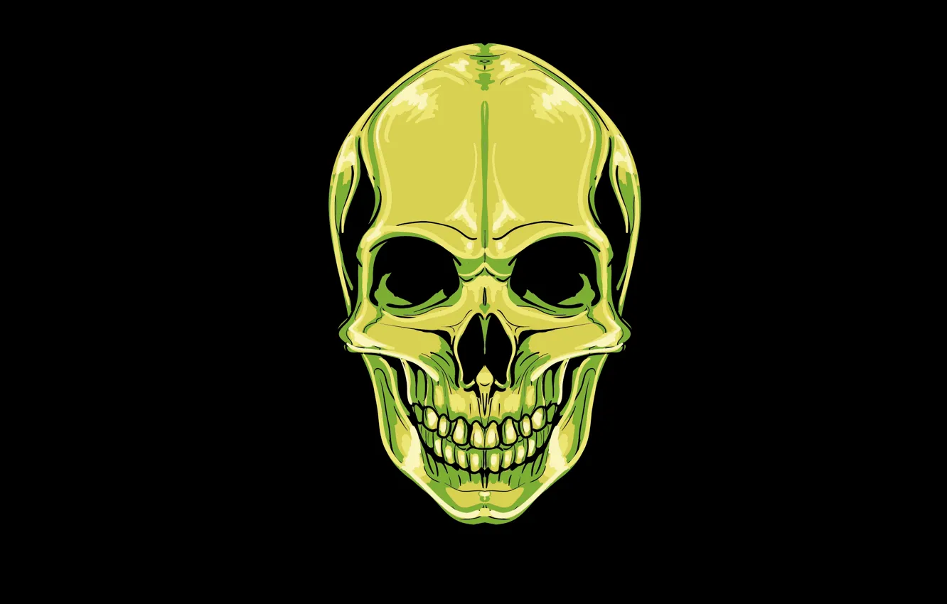 Photo wallpaper green, skull, head, skeleton, sake, black background
