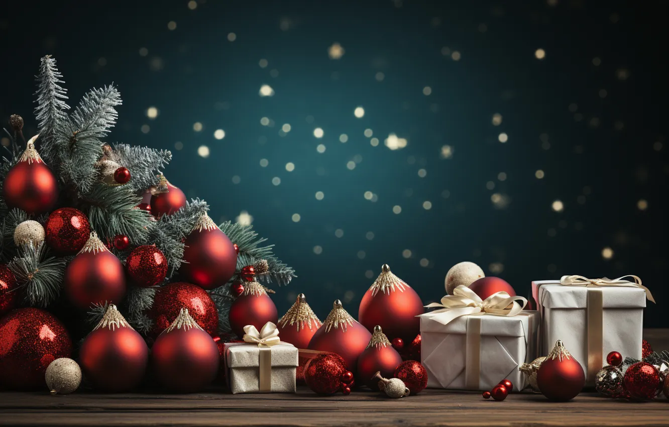 Photo wallpaper gift, balls, tree, new year, Christmas, Christmas, balls, tree