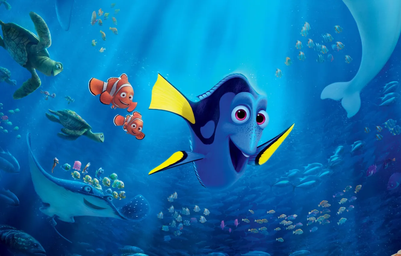 Photo wallpaper colorful, cinema, Pixar, ocean, octopus, eyes, movie, animal