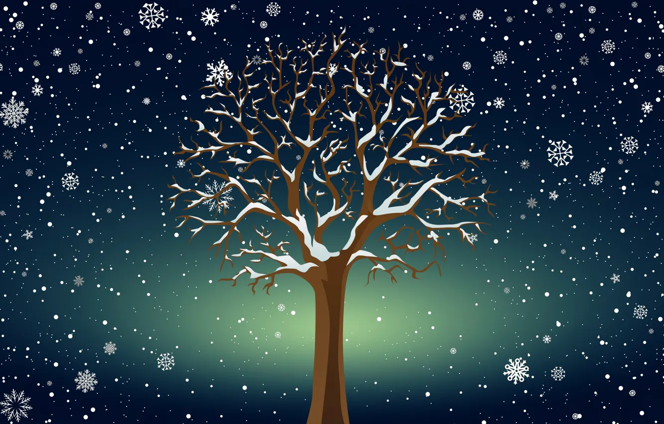 Photo wallpaper Winter, Minimalism, Tree, Snow, Background