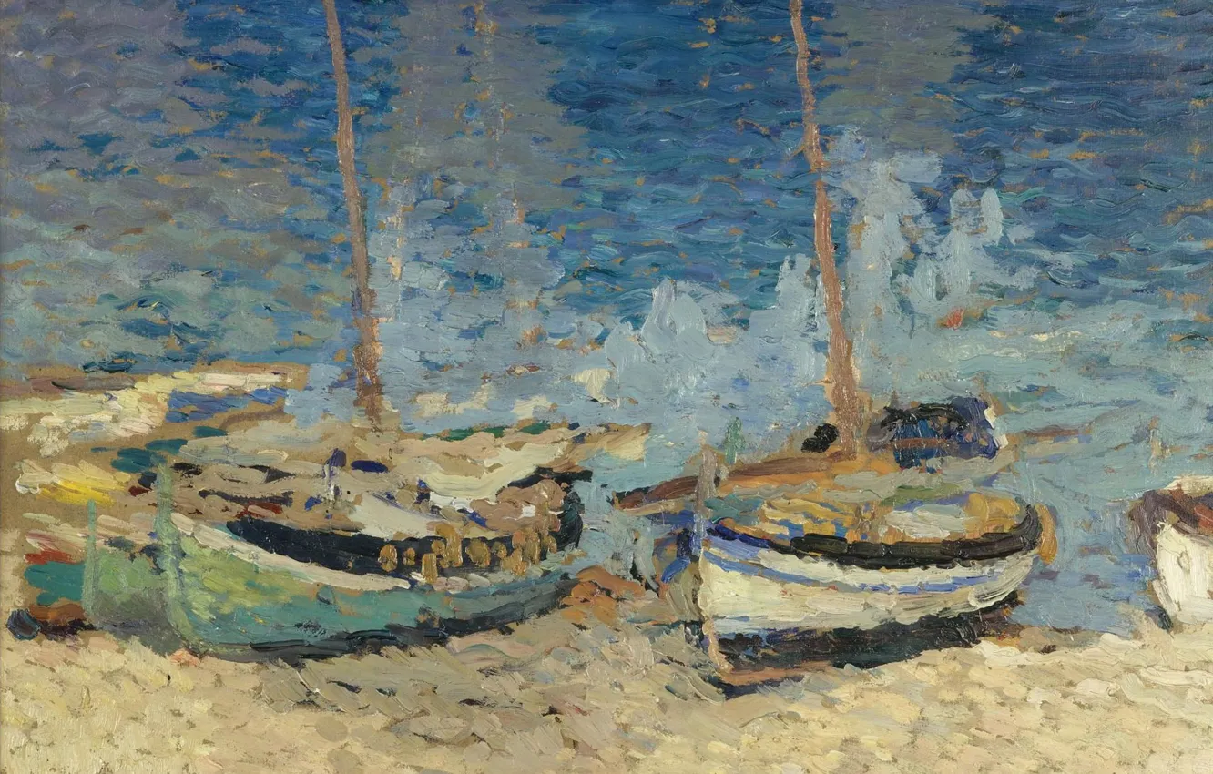 Photo wallpaper landscape, picture, Henri-Jean Guillaume Martin, Henri Matrin, Boats on the Sand of Collioure