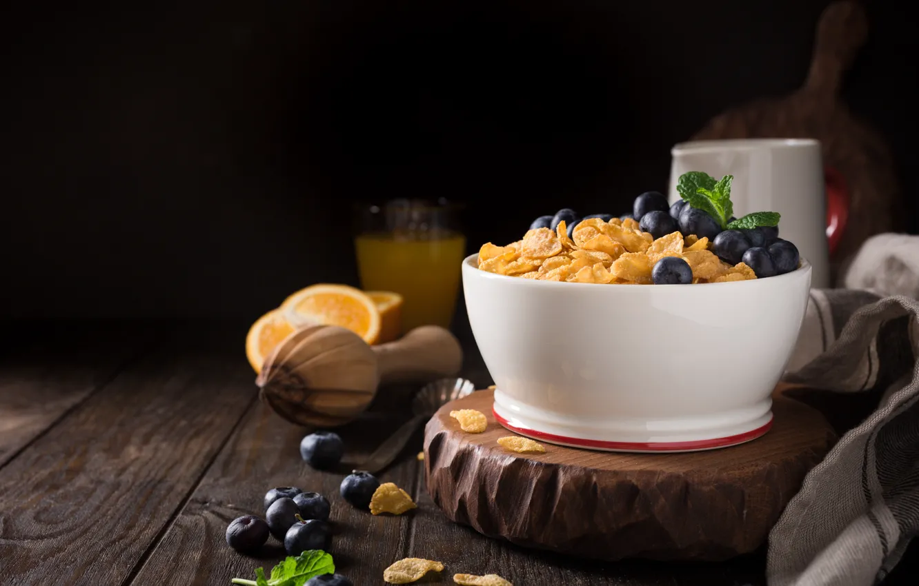 Photo wallpaper berries, Breakfast, milk, corn flakes, Iryna Melnyk