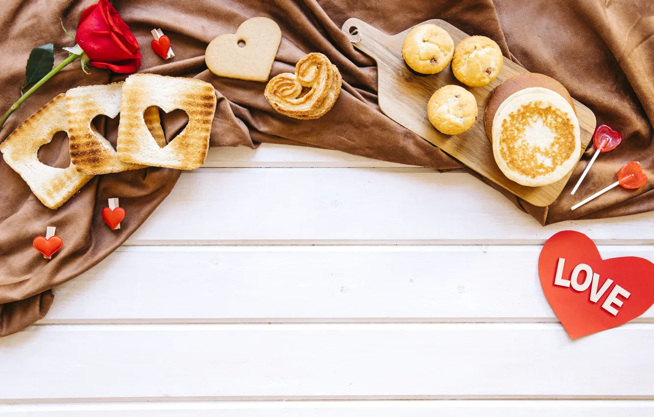 Photo wallpaper love, red, gift, roses, Breakfast, red, love, heart