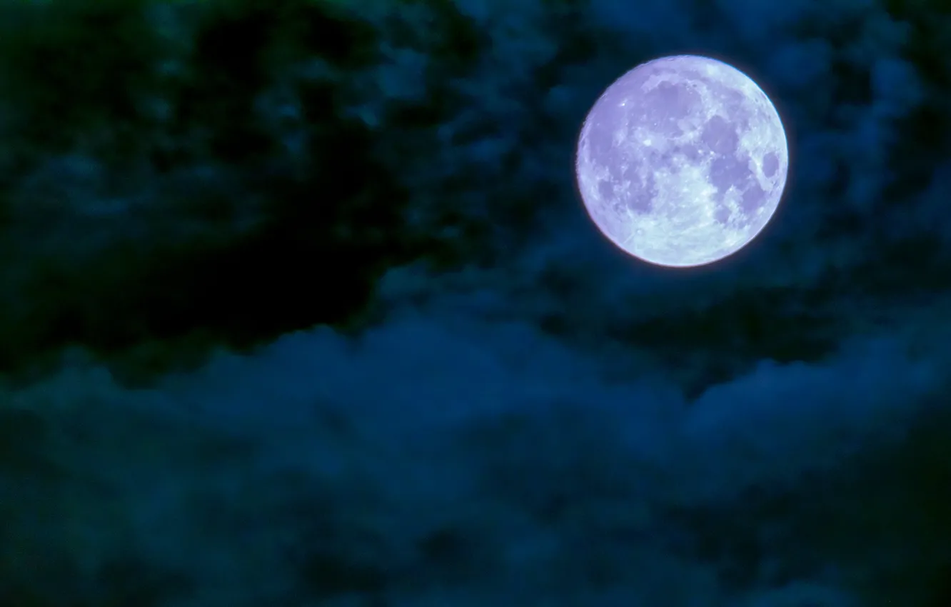 Photo wallpaper Moon, blue, clouds, night sky, purple