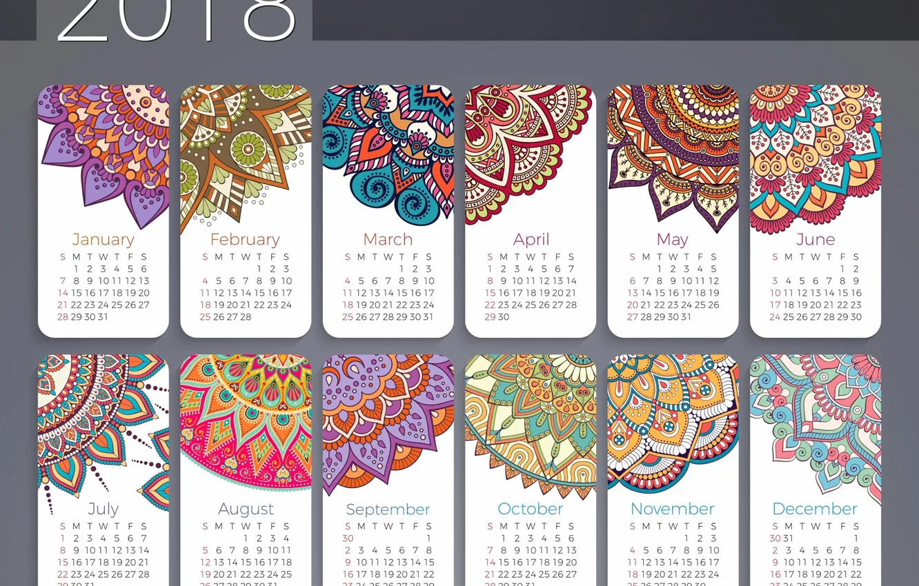 Photo wallpaper patterns, new year, calendar, 2018